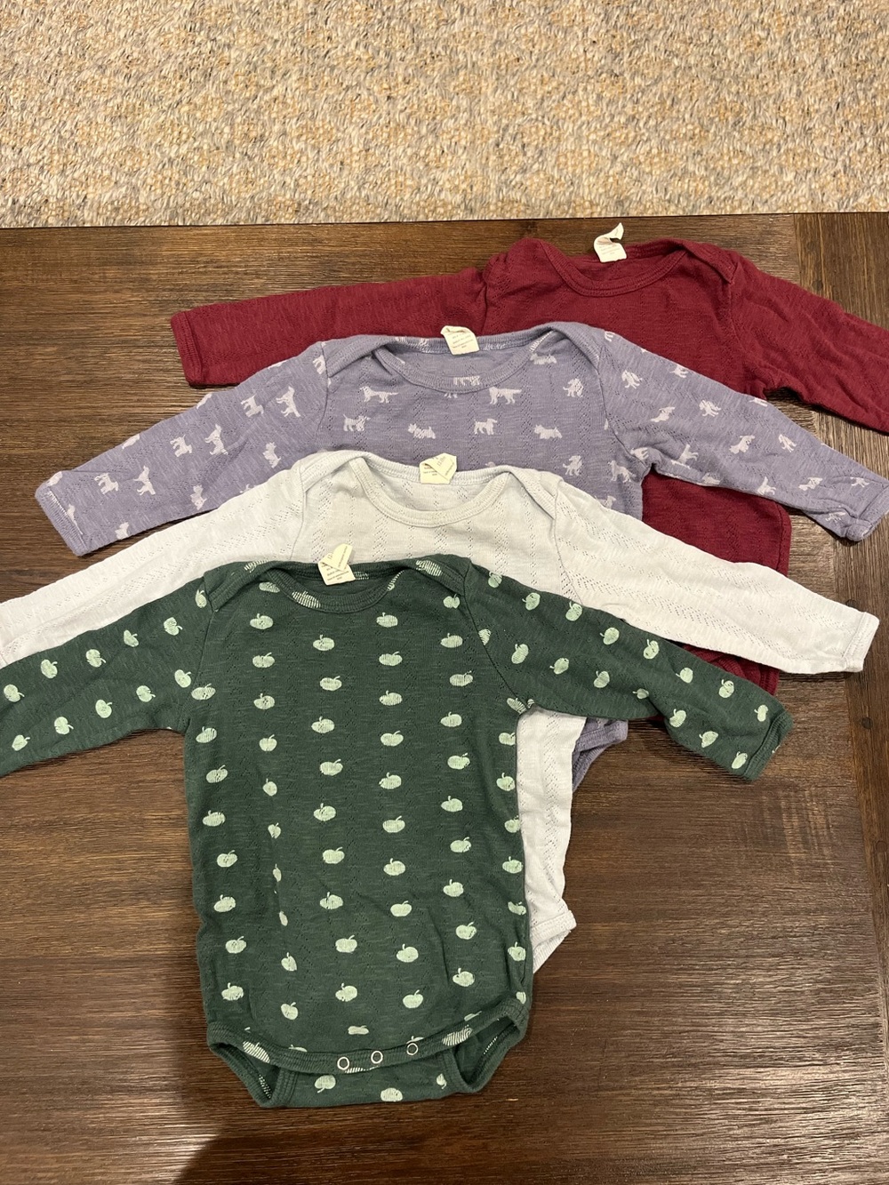 4 Pieces! kate quinn Long-Sleeve Pointelle Baby Bodysuit Set | Size 12-18 Months